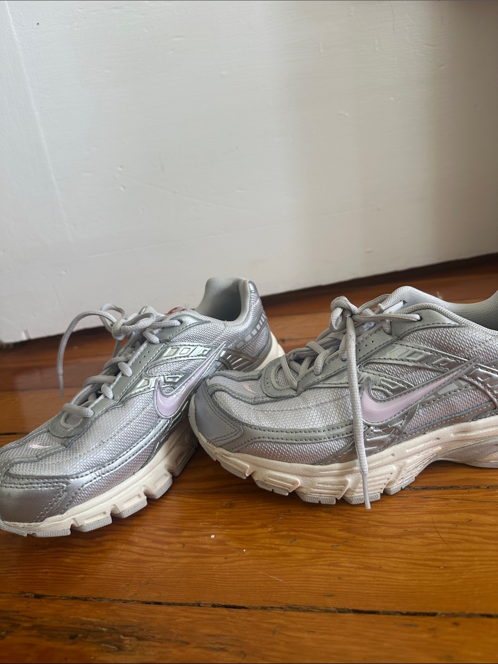 Nike Silver Sneakers with Light Pink Swoosh